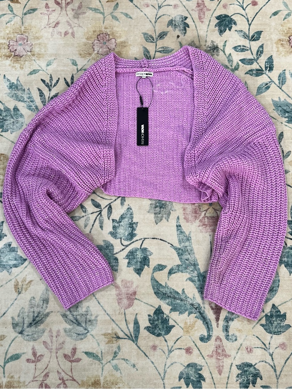 Cropped Lavender and Sparkle Silver Knit Bolero Sweater